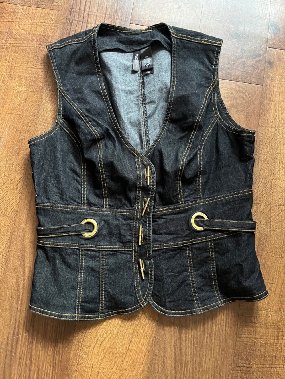 NWOT Bisou Bisou Black Denim Vest with Gold Hardware